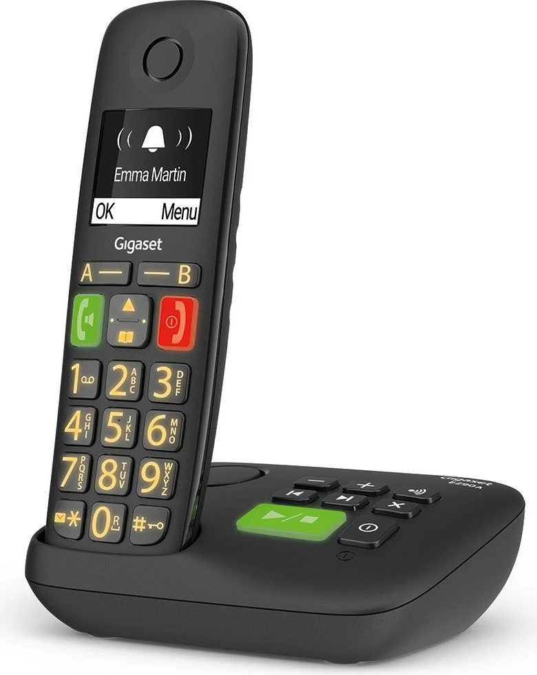 Telefon Gigaset E290A, Analog/DECT, Pa tela, Speakerphone, 150 kontakte, ID thirrës, Ngjyrë e zezë