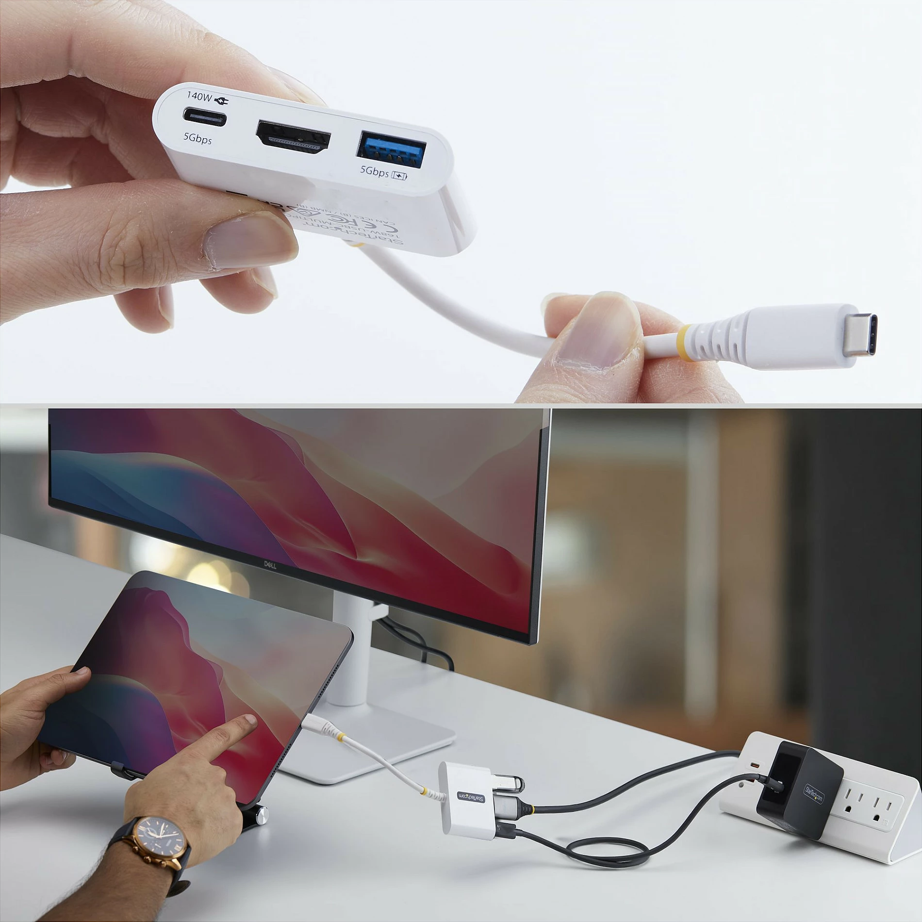 Adapter multiport USB-C në HDMI StarTech, 4K 60Hz, Hub USB 5Gbps, PD 140W, i bardhë