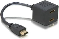 Adapter HDMI DeLOCK, 1x HDMI mashkull në 2x HDMI femër, 0.2 m, i zi