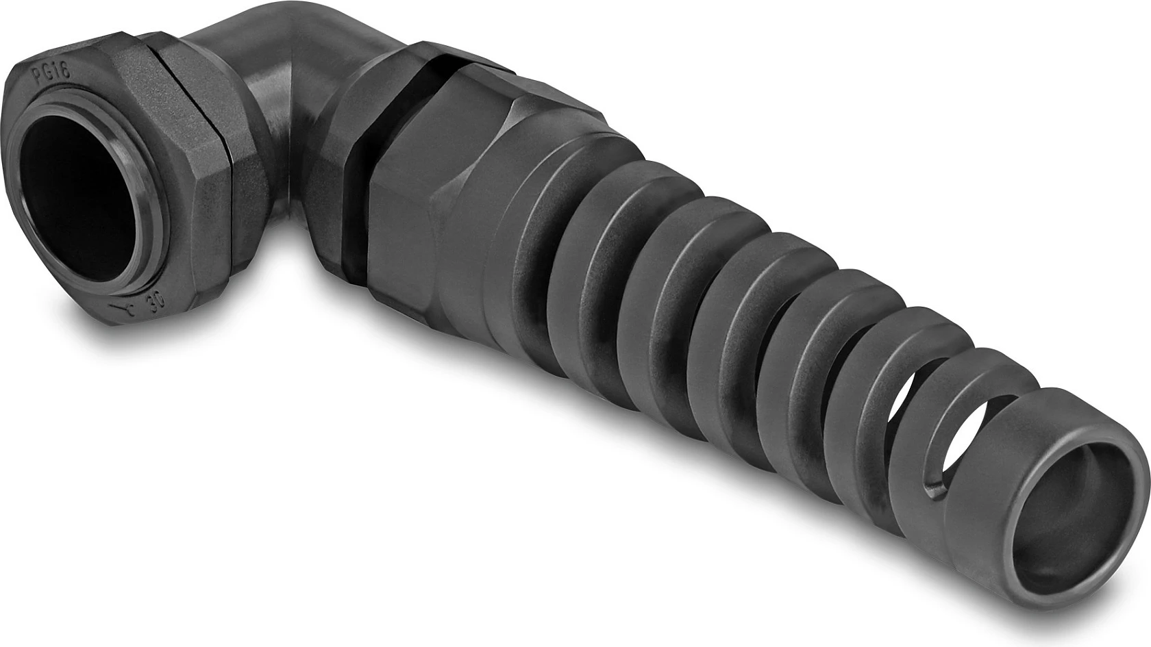 Kabelgland DeLOCK PG16 90°, IP68, për kabllo 10–14 mm, e zezë