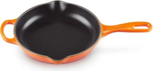 tigan gize, Le Creuset, Signature 20 cm (20182200900422), me grykë derdhjeje dhe dorezë ndihmëse, portokalli/zezë