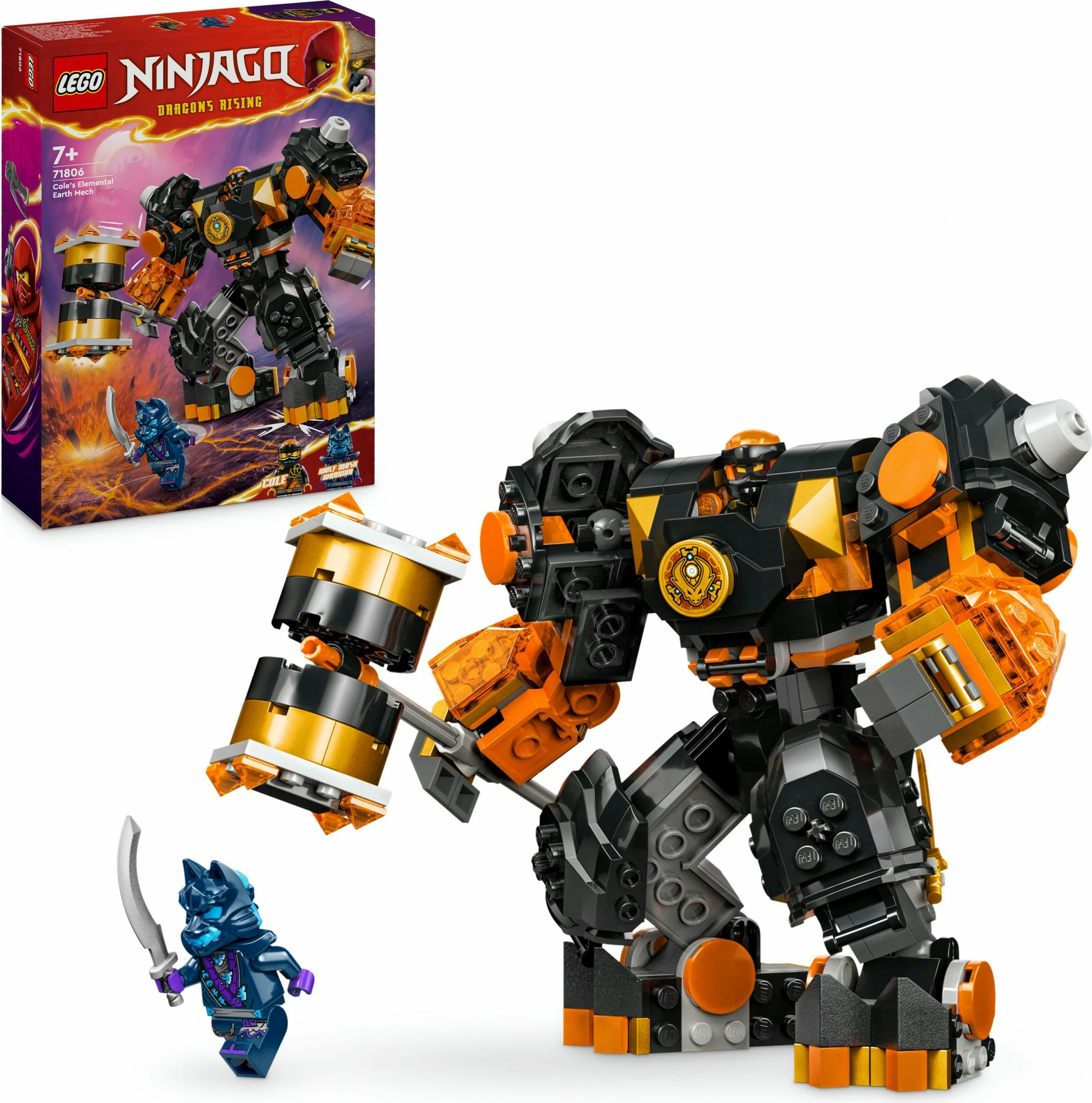 Set ndërtimi LEGO NINJAGO Cole's Elemental Earth Mech 71806, 235 pjesë, multikolor