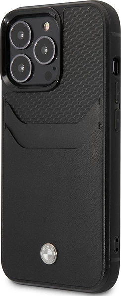 Mbështjellës BMW BMHCP14X22RSEPK për iPhone 14 Pro Max 6.7", lëkurë, xhep kartelash, i zi
