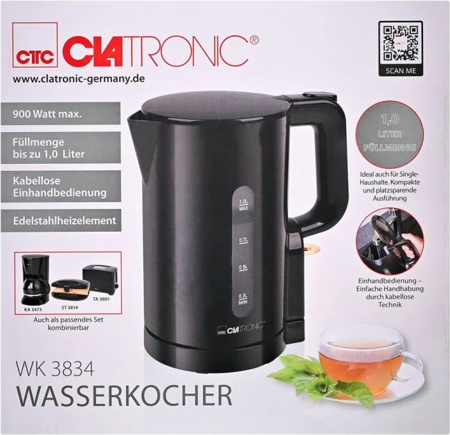 Çajnik elektrik Clatronic WK 3834, i zi, 1L