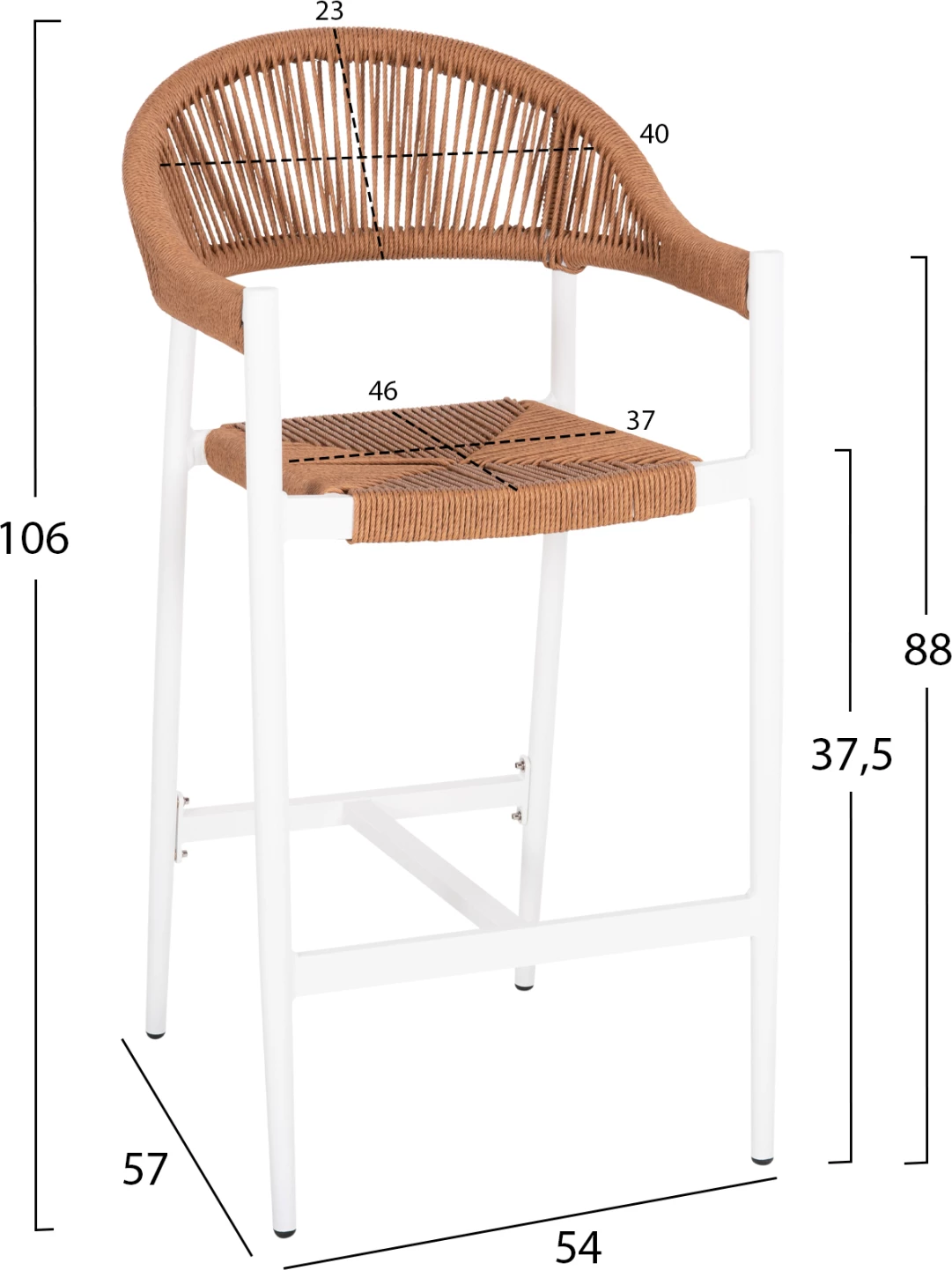 Karrige për bar alumini GREGG FH5788.11, e bardhë-rërë bezhë sintetike, 55x57x106H cm