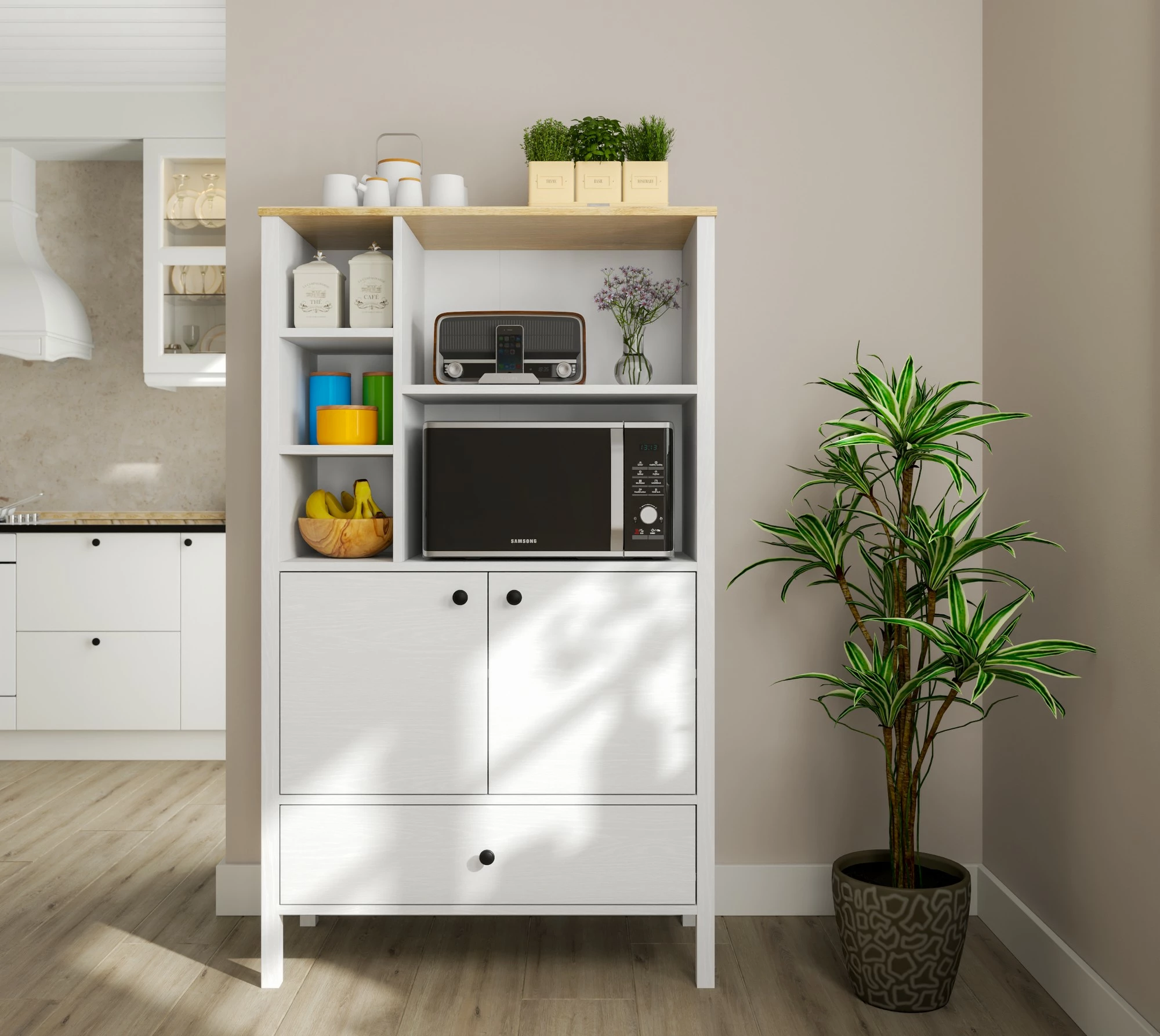 Dollap multifunksional Hanah Home, FRN-20041, ngjyrë druri dhe e bardhë