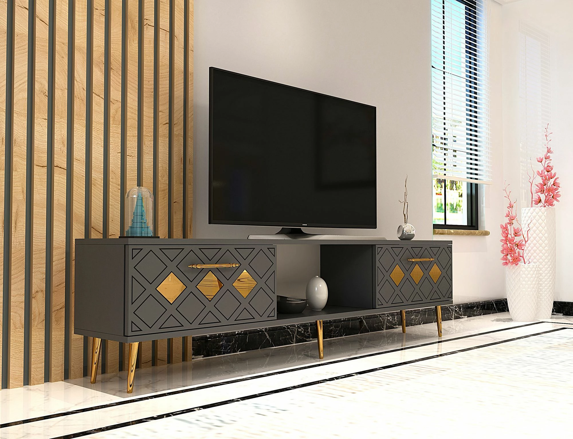 Komodë TV Skye Decor, anthracite, gold