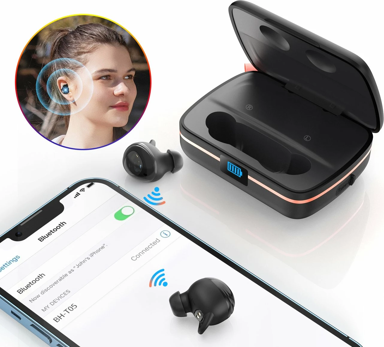 Kufje TWS Choetech BH-T05, wireless, me panel diellor dhe powerbank 2500mAh, të zeza