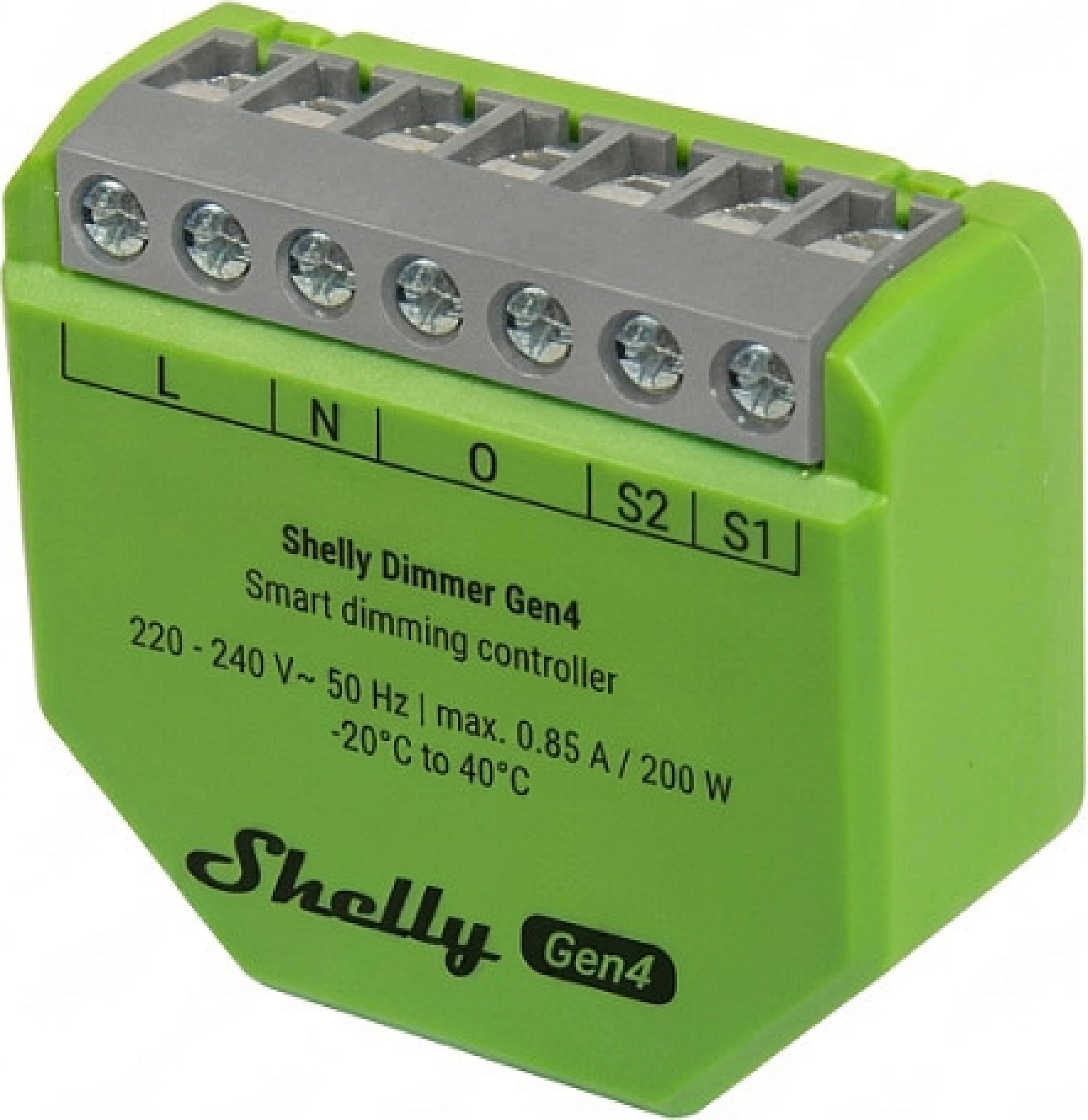 Dimmer smart Shelly Dimmer Gen4, WiFi, 220-240V, 200W, nën suva, ngjyrë e gjelbër