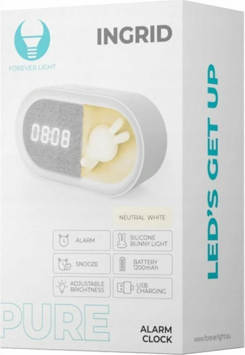 Orë alarmi me llambë nate Forever Light FNL-05, LED 4000K, bateri 1200mAh, USB-C, gri