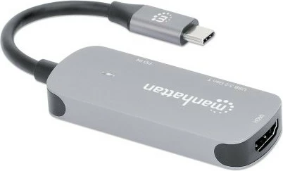 Adapter USB-C në HDMI MANHATTAN 3-në-1 Docking Konverter, gri