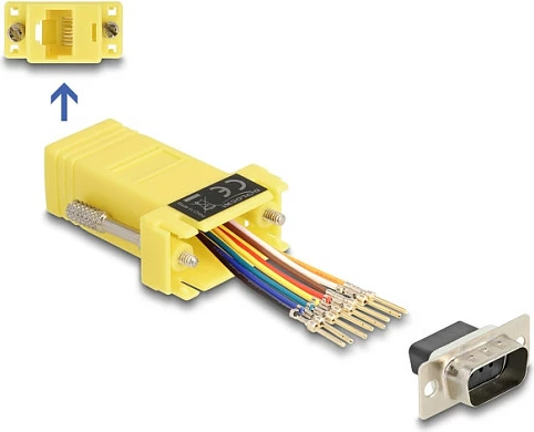 Adapter DeLOCK DB9 (D-Sub 9-pin) mashkull në RJ45 femër, kit montimi, i verdhë