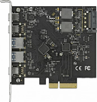 Kartë PCIe DeLOCK, PCI Express x4, 3x USB-C + 2x USB-A, USB 3.2 Gen 2 10Gbps