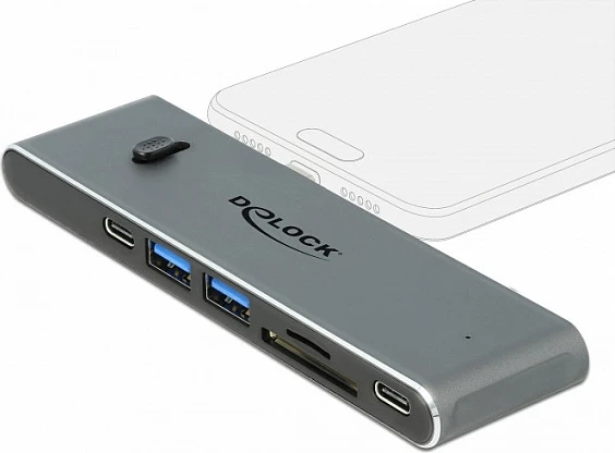 Docking station DeLOCK Dual USB-C, HDMI, USB 3.2, SD/MicroSD, PD 3.0, 4K, metal, gri