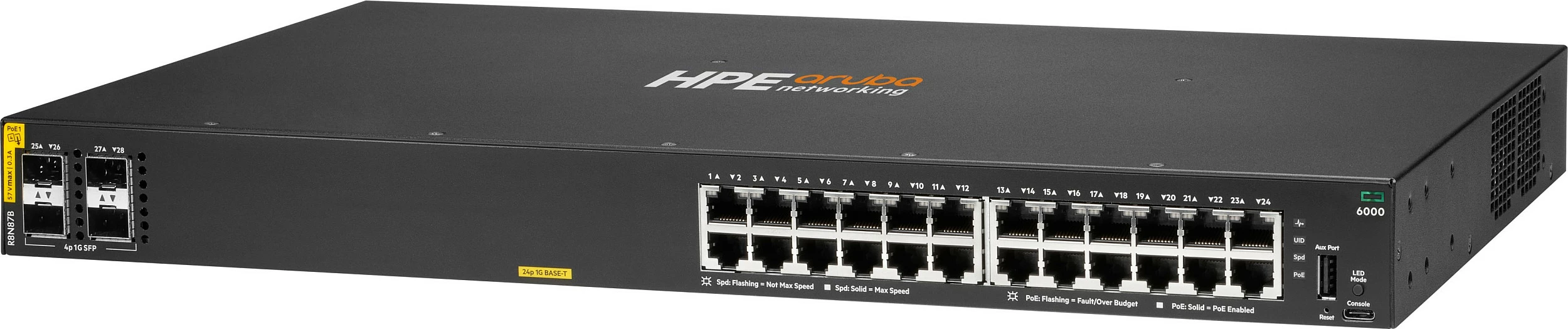 Switch HPE Aruba CX 6000, 24x Gigabit PoE, 4x SFP 1G, 370W, rack 1U, i zi