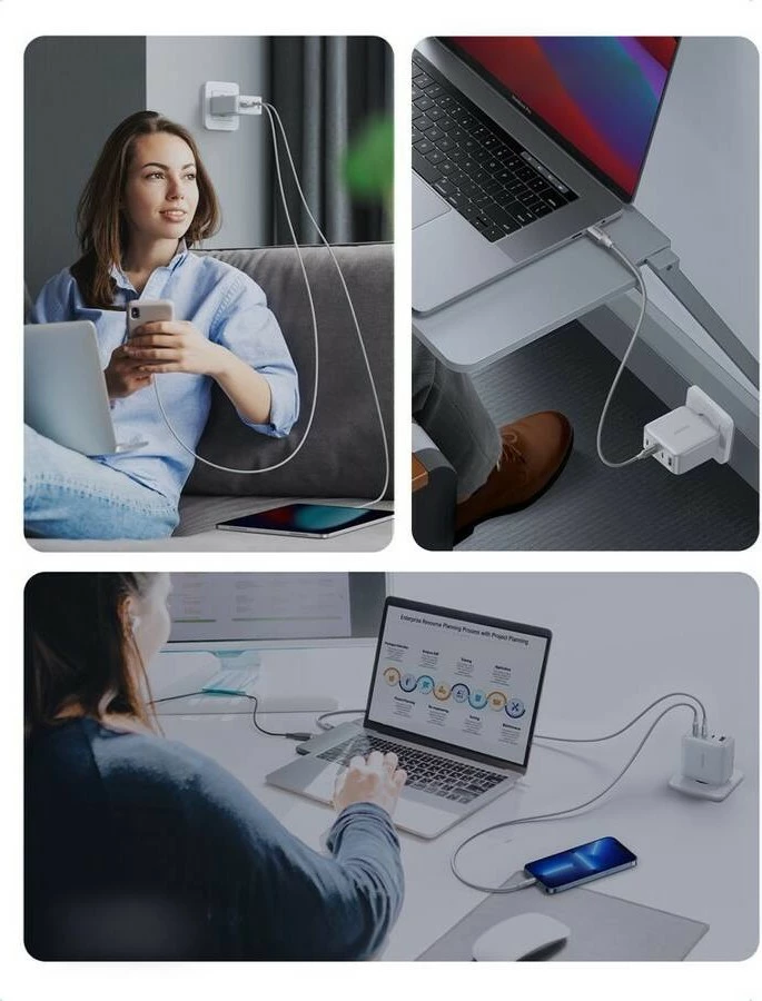 Karikues universal Ugreen Nexode 100W GaN, 4 porta USB-C/USB-A, i bardhë