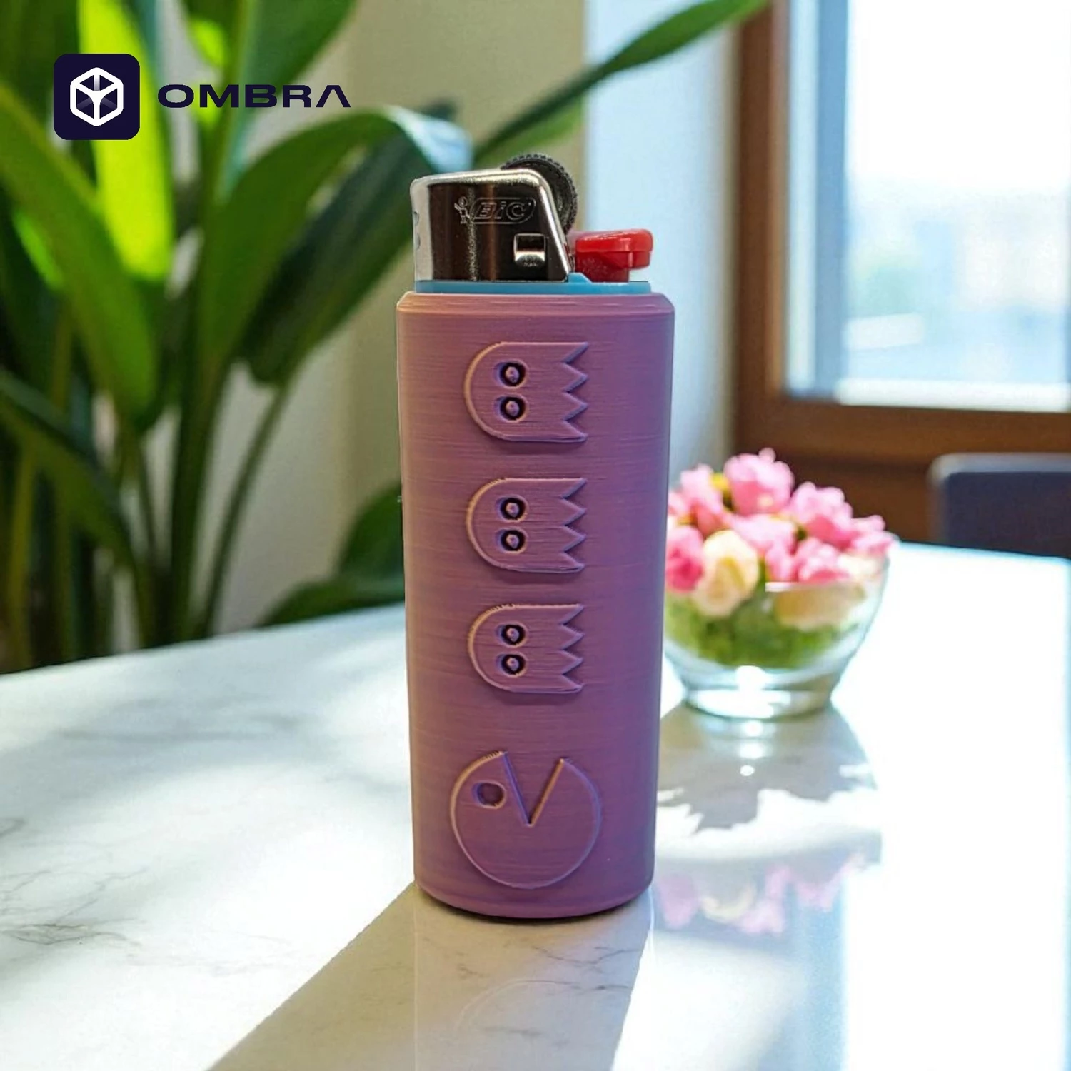 Mbajtëse për çakmak BIC, dizajni "Pac man Case", e pembe