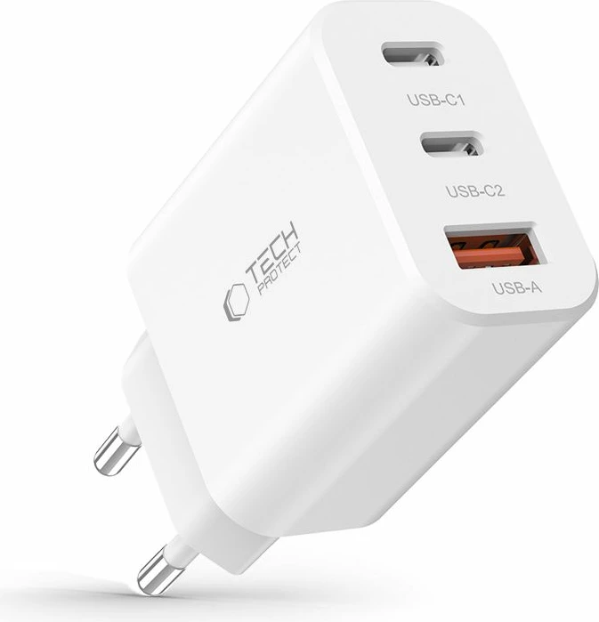 Karikues rrjeti Tech-Protect NC30W, 3 porta (2x USB-C PD 30W, 1x USB-A QC 3.0), i bardhë
