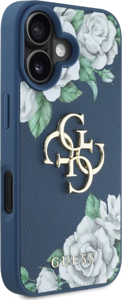 Mbështjellës Guess Grained Roses Big 4G logo për iPhone 16, Blu