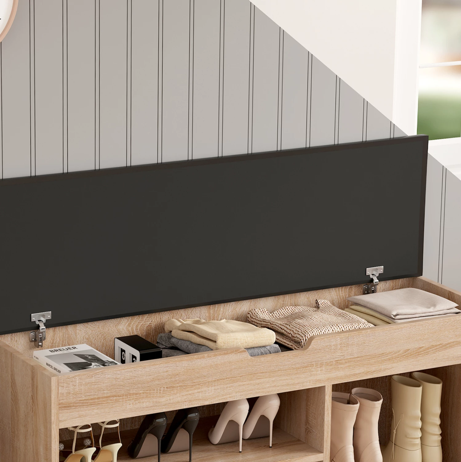 Raft këpucësh me ulëse ROMIR FH2478.01 melaminë ngjyrë sonama-kafe 100x30x44Hcm