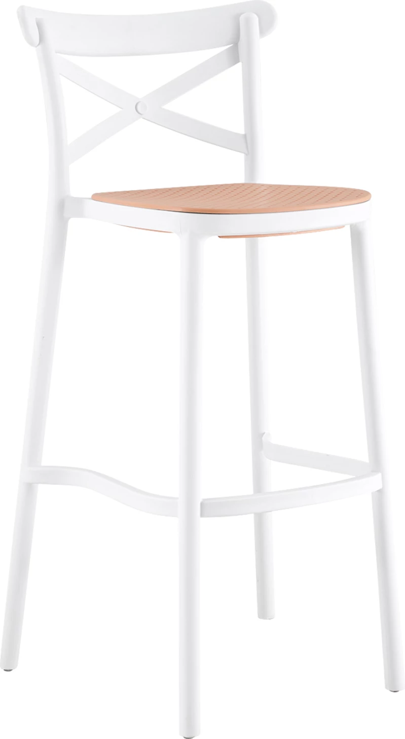 Karrige për bar CONN FH5933.01 polipropilenë me mbështetëse, ngjyrë e bardhë dhe sedilje bezhë, 41x49x102H cm