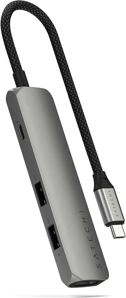 Hub USB-C Satechi Slim Multi-Port ST-P4SM, adapter 4-në-1, Space Gray
