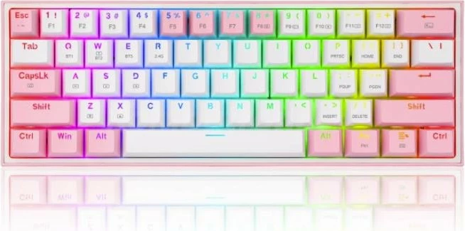 Tastierë gaming mekanike Redragon Fizz Pro K616-RGB 60% RGB hot-swap wireless, US layout, Box Red, bardhë/rozë