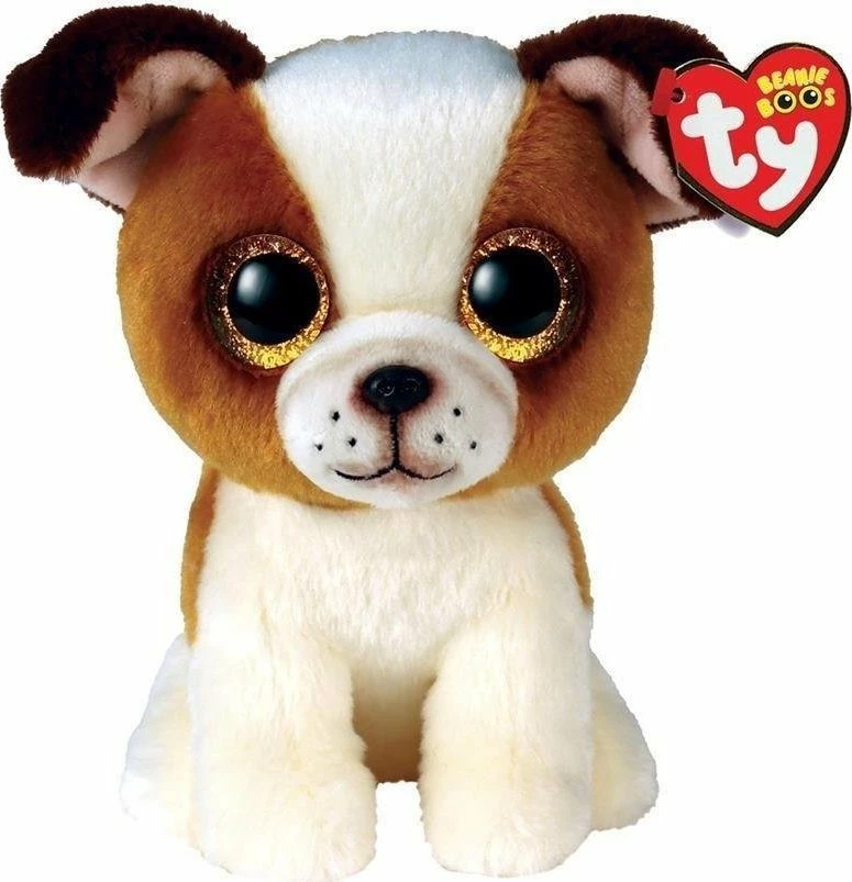 Lodër pelushi TY Beanie Boos Hugo, qen 15 cm, kafe/bardhë