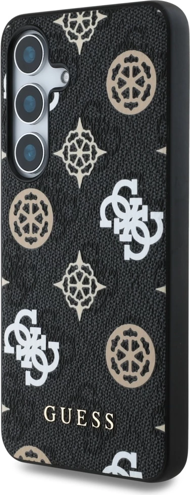 Mbështjellës Guess 4G Printed Colored Peony Pattern MagSafe për Samsung Galaxy S25, i zi