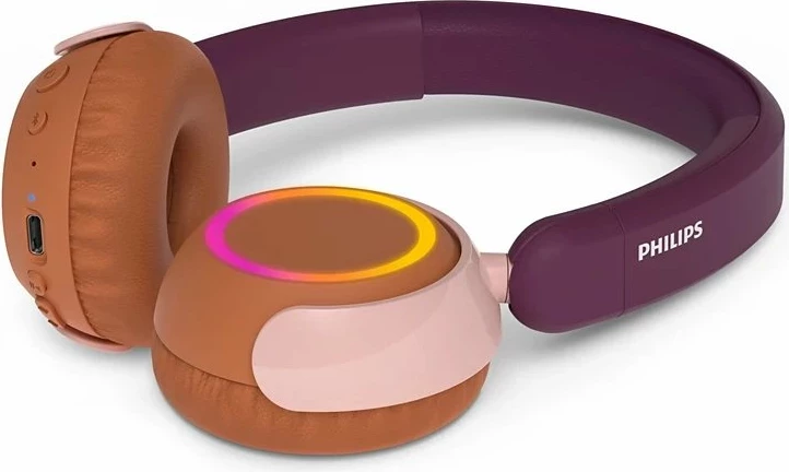 Kufje Philips TAK4200MP Bluetooth 5.4, për fëmijë, bateri 45 orë, LED, limit volum 75/85 dB, me mikrofon, vjollcë