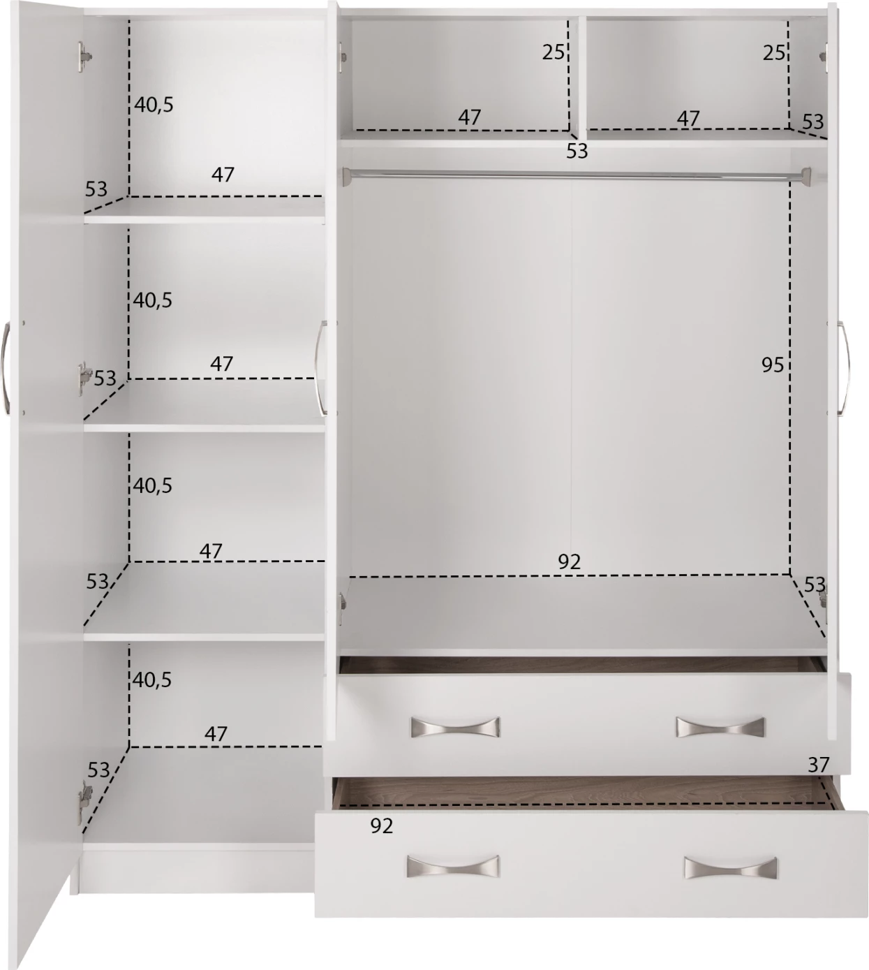 Dollap 3-fletësh CARLY FH384.05 me 2 sirtarë ngjyrë e bardhë 150x55x180H cm 5