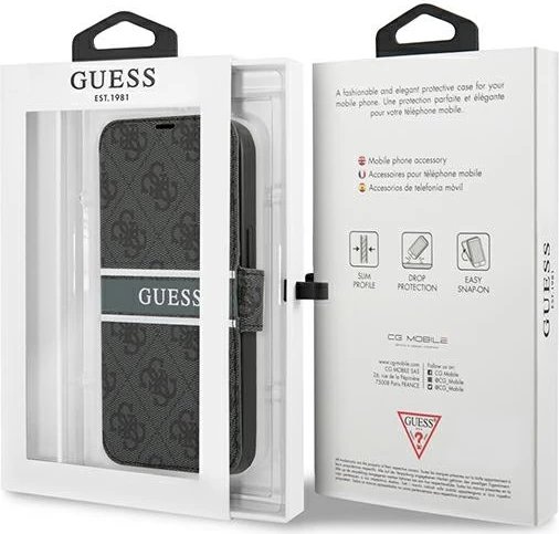 Mbështjellës Guess GUBKP13S4GDGR për iPhone 13 mini 5.4", me kapak, 4G Stripe, Gri