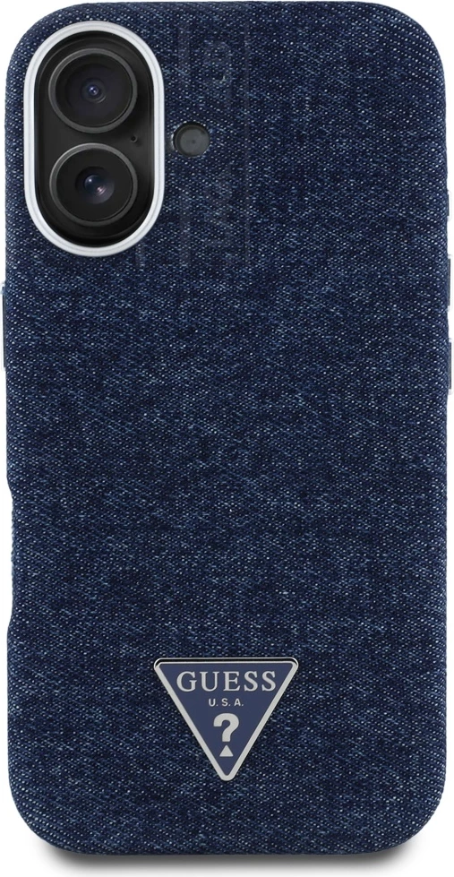 Mbështjellës Guess Denim Triangle Logo MagSafe për iPhone 16, Kaltër