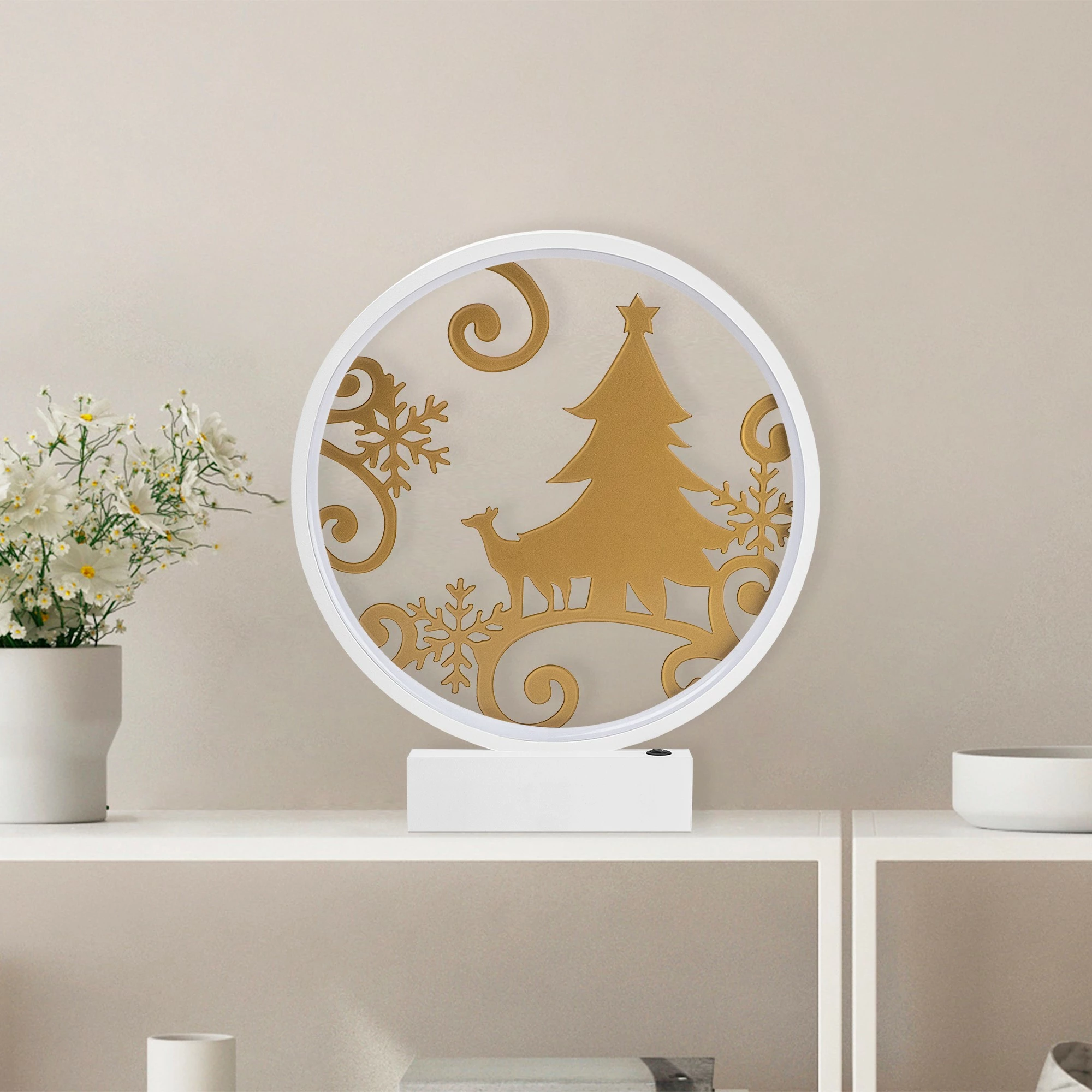 Llambë tavoline dekorative, Opviq, XMAS11, e bardhë dhe e artë