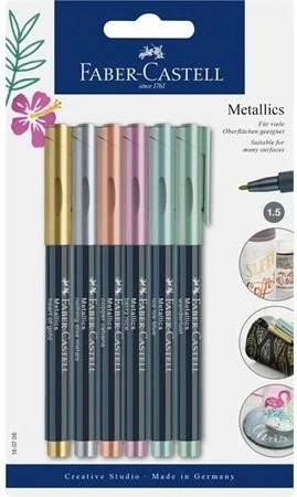Set markerash Faber-Castell 160706, 6 copë, metallic, majë 1.5 mm, multingjyrësh