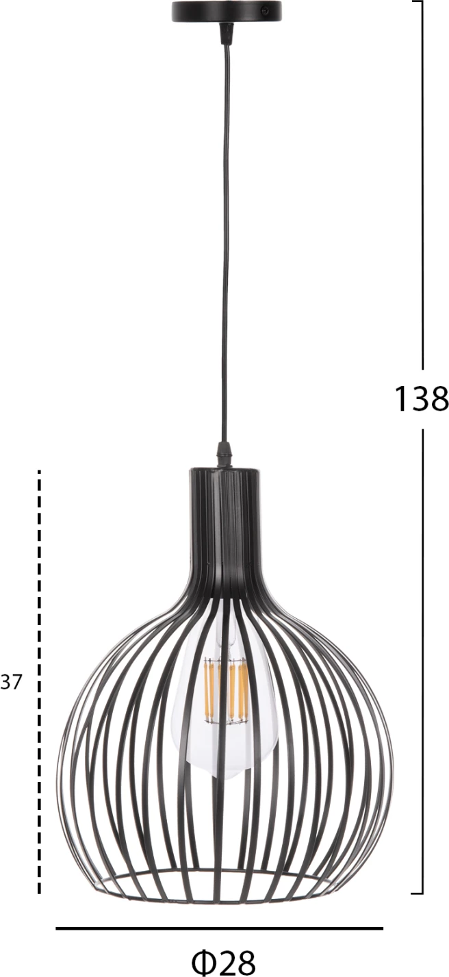 Llambë varëse tavani, kapak metali i zi, FH4164, Φ28x138H cm