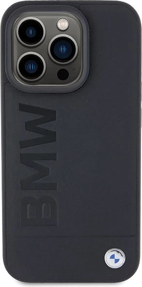 Mbështjellës BMW Leather Hot Stamp për iPhone 15 Pro Max, lëkurë origjinale, i zi