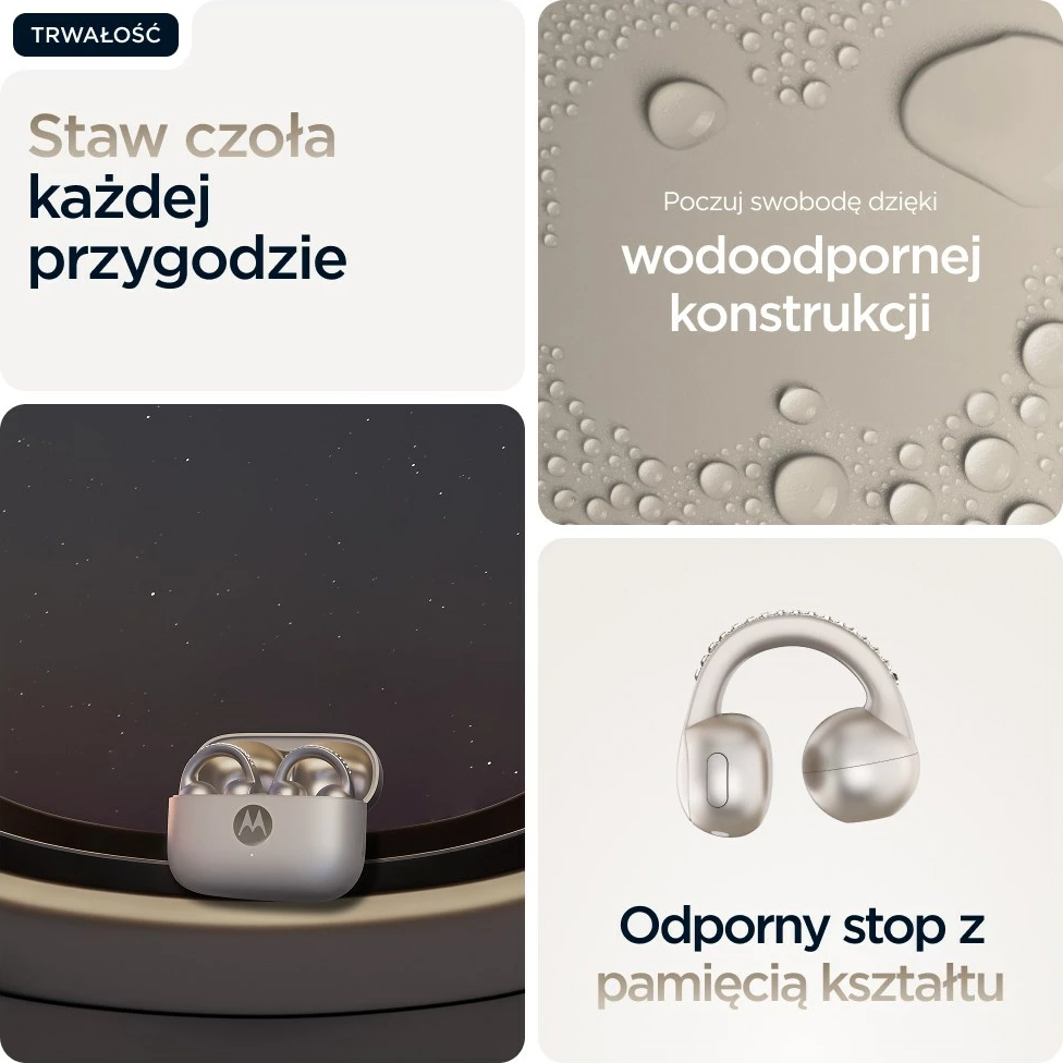 Kufje Motorola moto buds loop, wireless, Bluetooth, me kapëse për vesh, Bezhe