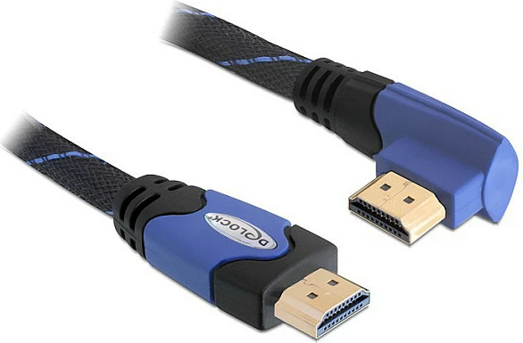 Kabllo HDMI DeLOCK High Speed 1.4, 5m, 4K/3D, me Ethernet, e zezë/blu