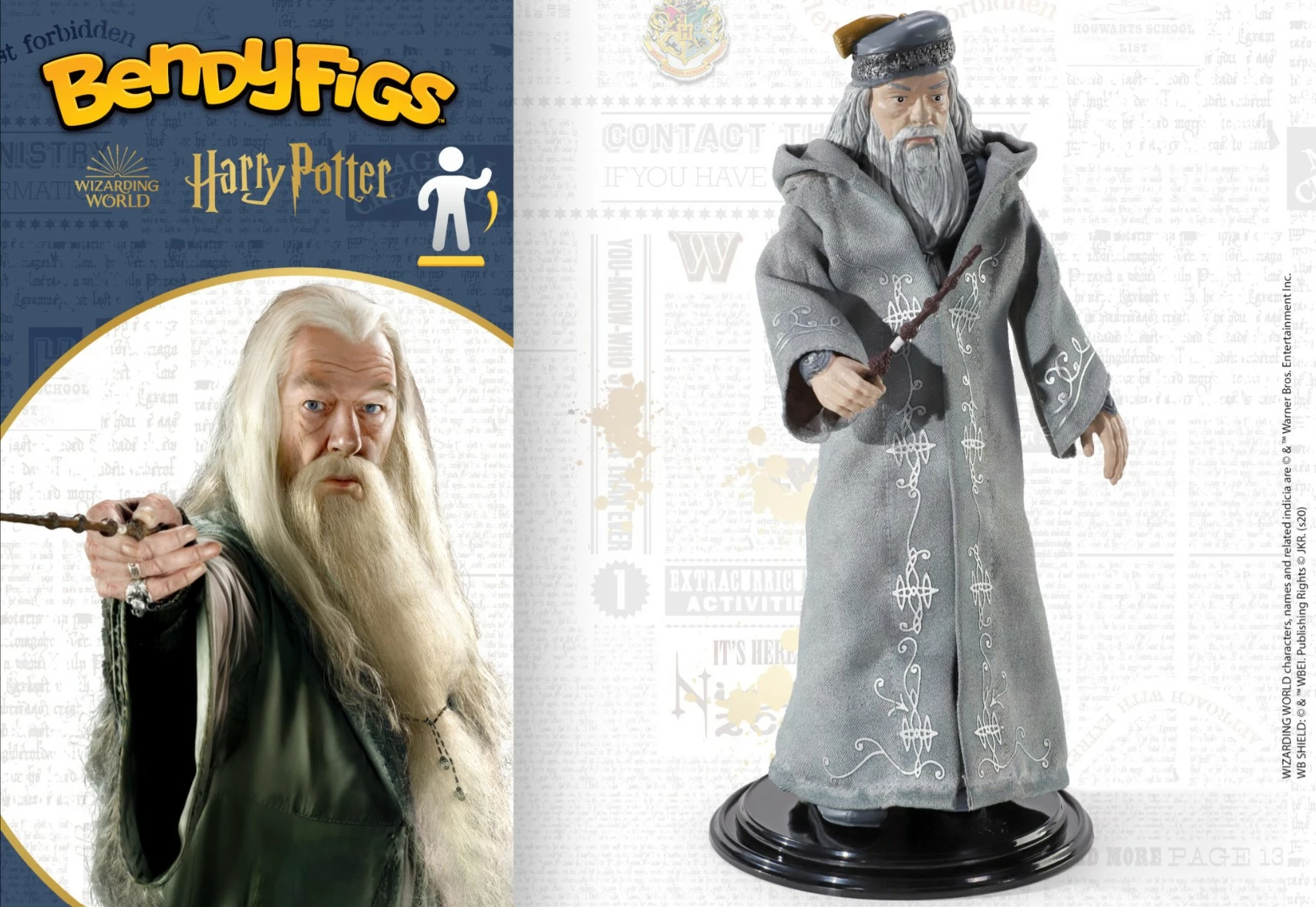 Figurinë NOBLE COLLECTION Bendyfigs Harry Potter Albus Dumbledore 19 cm, e përkulshme, me mbajtëse