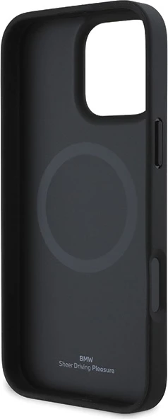 Mbështjellës BMW Sign me teksturë lëkure dhe MagSafe për iPhone 16 Pro, Gri