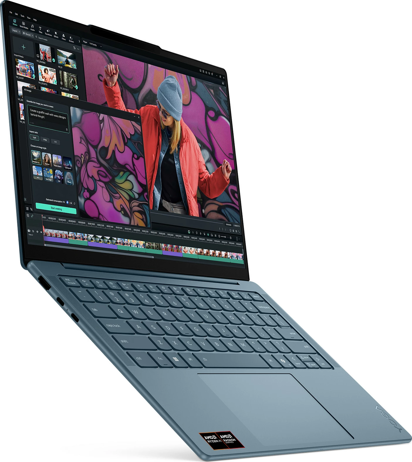 Laptop Lenovo Yoga Slim 7, Ryzen AI 7 350, 16GB RAM, 512GB SSD, 14" 2.8K, Windows 11 Home, Tidal Teal