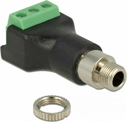 Adapter DeLOCK terminal 3-pin në prizë 3.5mm (female) për montim, zi/gjelbër