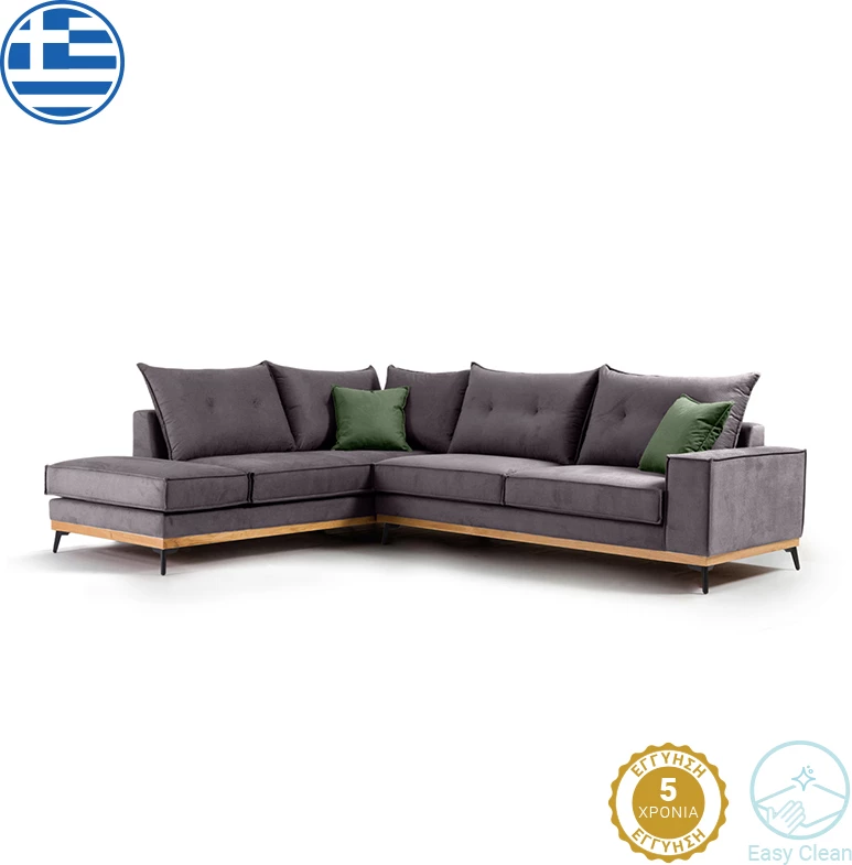 Kënd divani Luxury II, kënd i djathtë, pëlhurë ngjyrë gri e errët-gjelbër e errët, 290x235x95cm