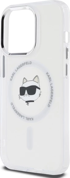 Mbështjellës Karl Lagerfeld IML Metal Choupette Head MagSafe për iPhone 14 Pro, Bardhë