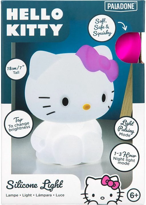 Llambë nate silikoni Paladone Hello Kitty, e rikarikueshme, dritë e butë, e bardhë me fjongo rozë
