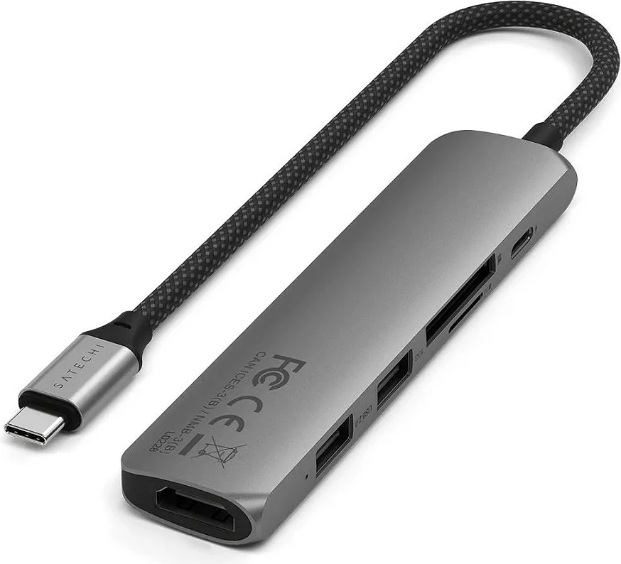 Hub USB‑C Satechi ST-P6SM, adapter 6-në-1, HDMI/2x USB-A/SD/microSD/USB-C, Space Gray