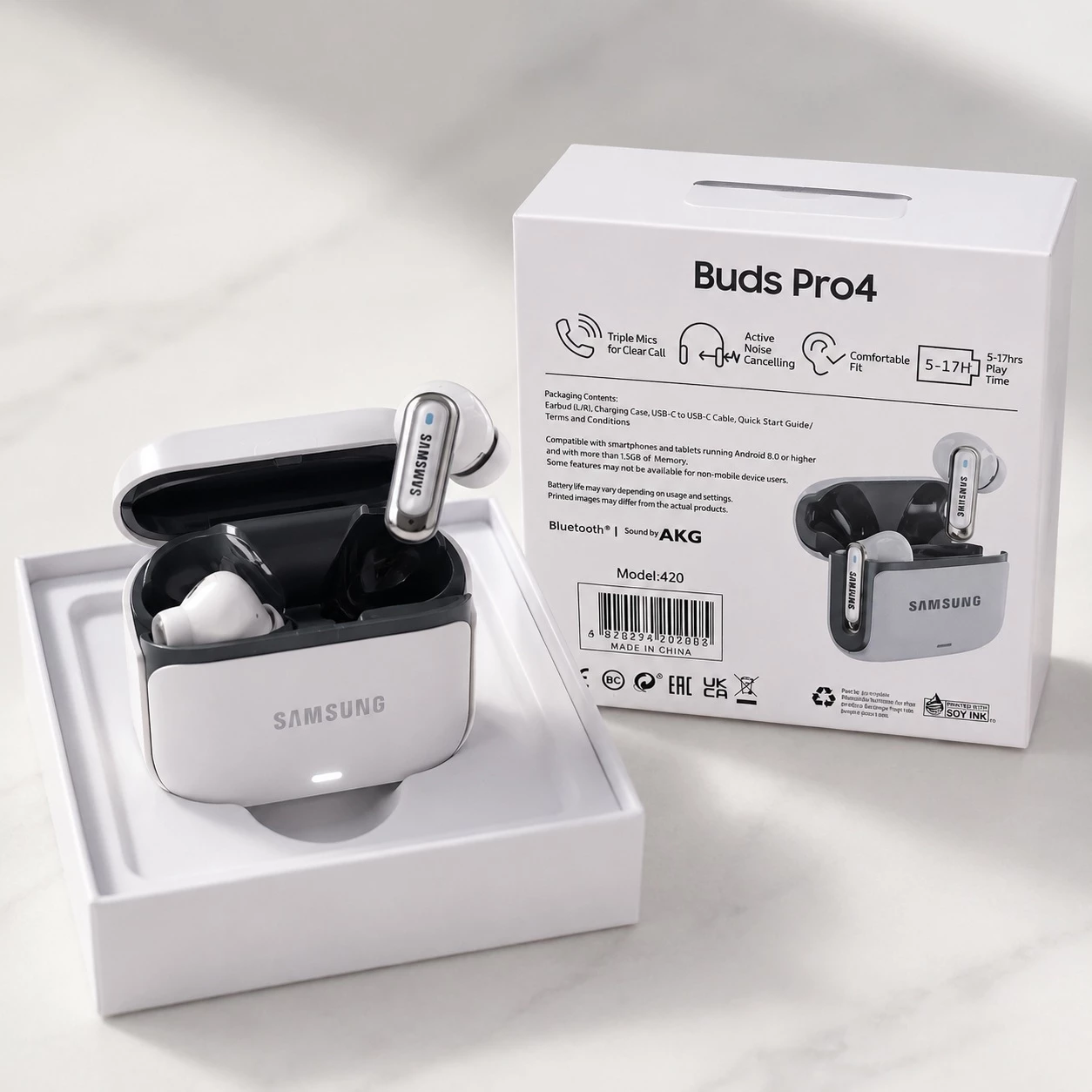 Kufje Wireless Buds Pro4 (TWS) me ANC dhe Kuti Karikimi (Emitim perfekt i Samsung Buds)