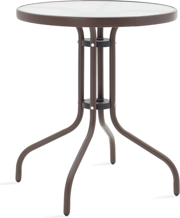 Tavolinë për kopsht, metal dhe xham, ngjyrë kafe, D60x70cm