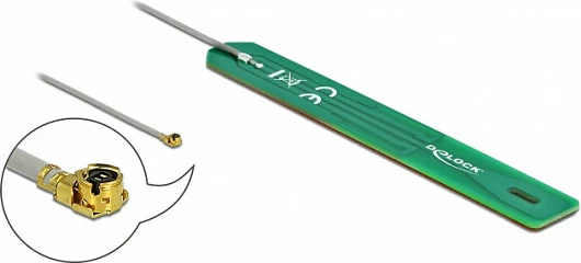 Antena DeLOCK LPWAN 880-960 MHz, MHF I, 2 dBi, 7.5 cm, PCB interne, ngjitëse, Gjelbër/Gri